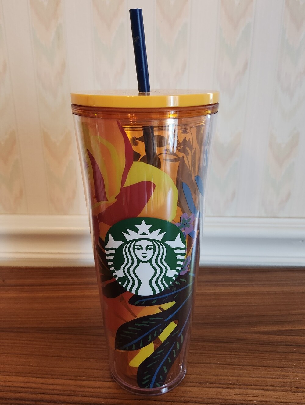 Starbucks 2022 Summer Orange Tropical Floral Cold Cup Tumbler 24 Oz Venti NEW